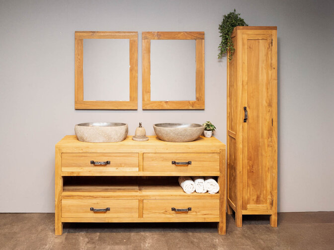 Badmeubelset 160cm Naturel incl kast, spiegels & waskommen