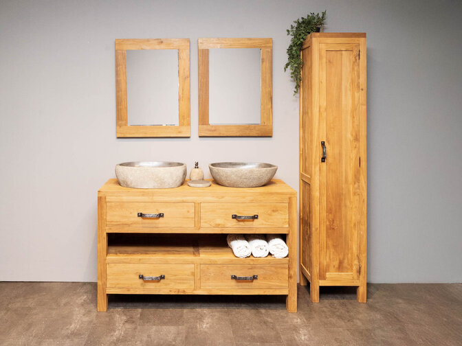 Badmeubel set 140cm Naturel incl kast, spiegels & waskommen