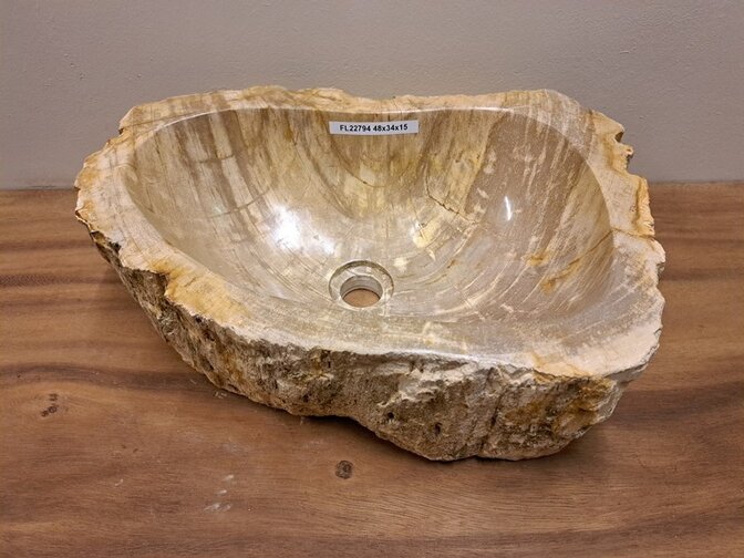 Waskom van versteend hout - 48x34x15cm - FL22794