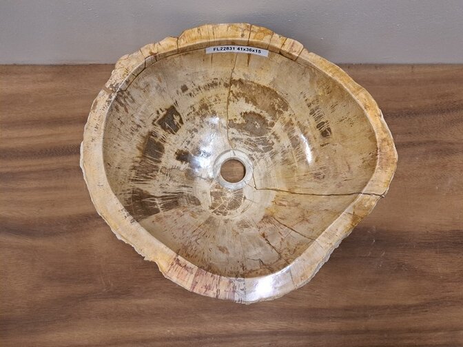 Waskom van versteend hout - 41x36x15cm - FL22831