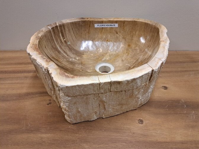 Waskom van versteend hout - 42x36x15cm - FL22832