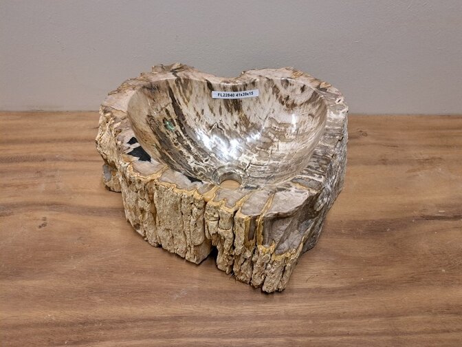Waskom van versteend hout - 41x39x15cm - FL22840