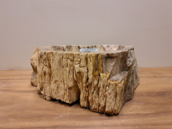 Waskom van versteend hout - 41x39x15cm - FL22840
