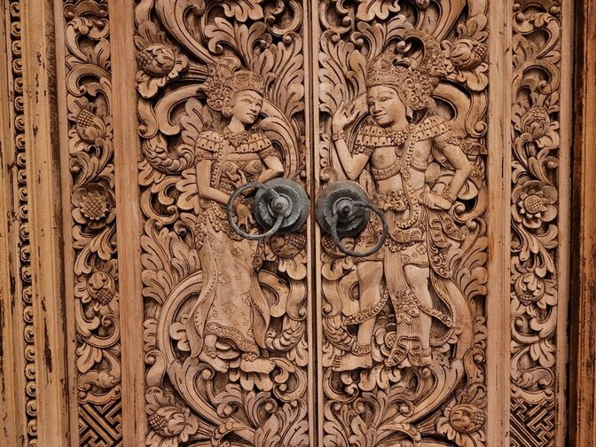 Oude Indonesische deur met kozijn - 100x205cm