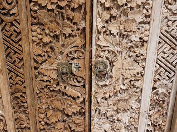 Oude Indonesische deur met kozijn - 94x185x14cm