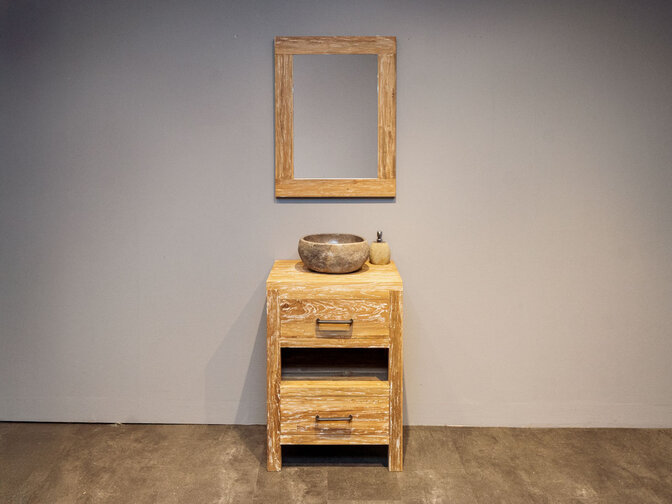 Badkamermeubel set 60cm white wash met spiegel en waskom