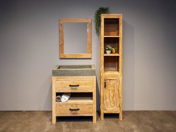 Badmeubel set 80cm white wash incl  kast, spiegel & wasbak