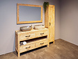 Badmeubel set 140cm incl  kast, spiegel & waskommen White Wash