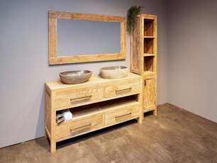 Badmeubelset 160cm incl  kast, spiegel & waskommen White Wash