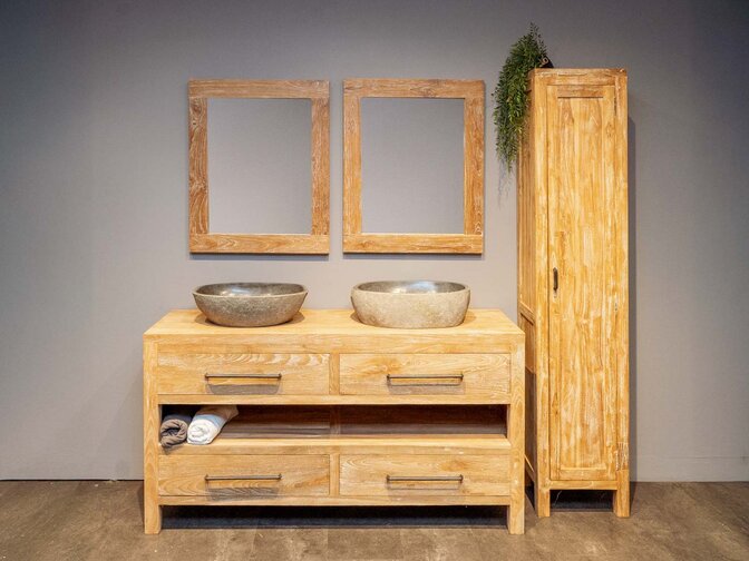 Badmeubelset 160cm incl kast, spiegels & waskommen White Wash