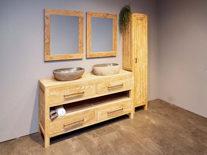 Badmeubelset 160cm incl kast, spiegels & waskommen White Wash