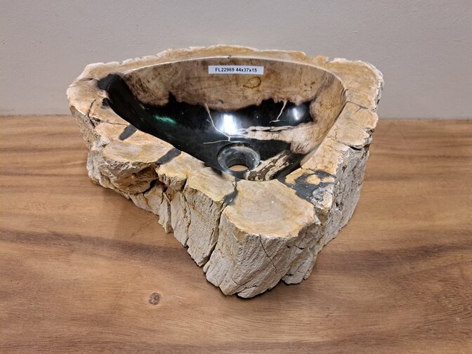 Waskom van versteend hout - 44x37x15cm - FL22969