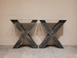 Metalen tafel poot X - rustiek zwart (per set)
