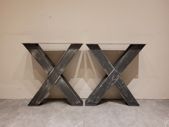 Metalen tafel poot X - rustiek zwart (per set)