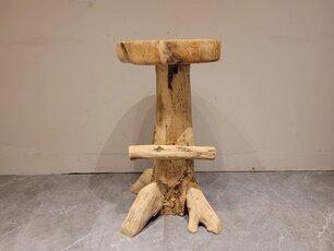 Teak barkruk rustiek met voetensteun - 75cm