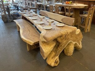 Suar Boomstamtafel met 1 vaste poot 380cm