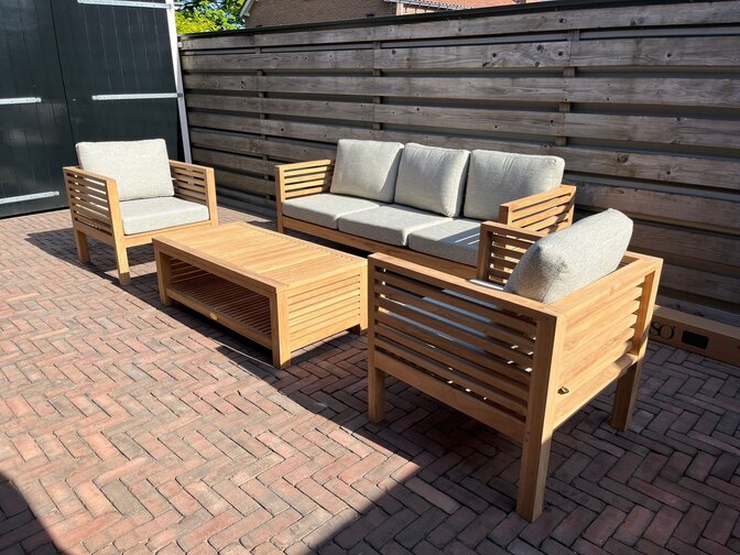 5 persoons teak loungeset Palermo met kussens