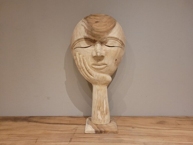 Houten gezicht op hand - 35x70cm