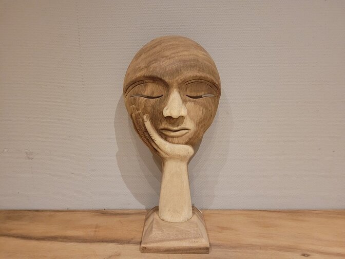 Houten gezicht op hand - 20x40cm