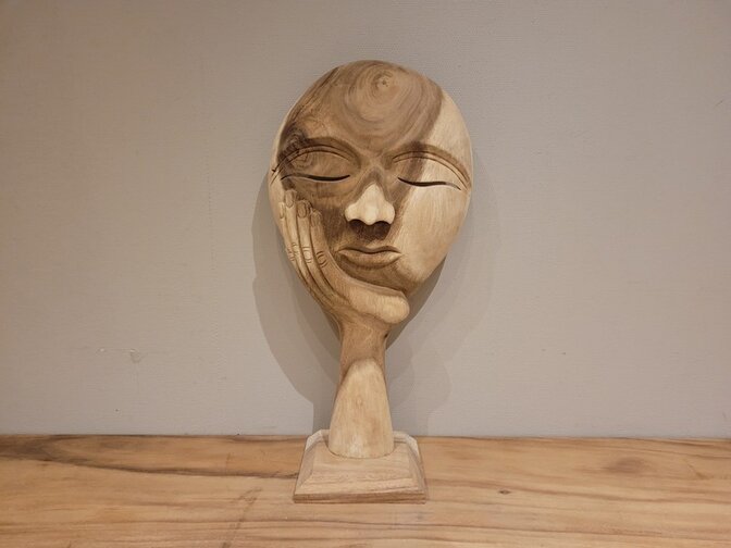 Houten gezicht op hand - 30x60cm