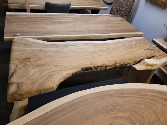 Boomstamtafel L met 1 vaste poot 65/85x215cm