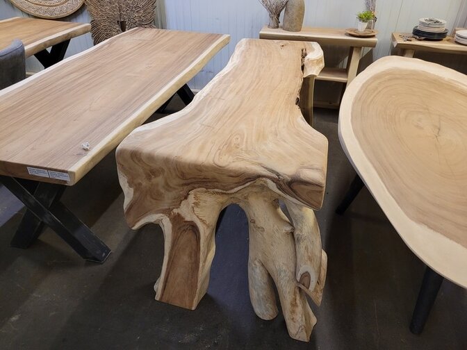 Boomstamtafel L met 1 vaste poot 65/85x215cm