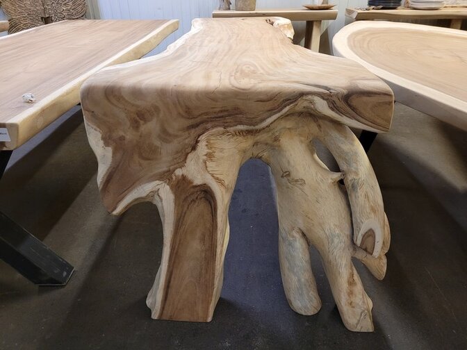 Boomstamtafel L met 1 vaste poot 65/85x215cm