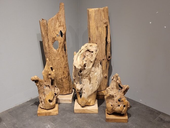 Hout sculptuur met verlichting - 100cm