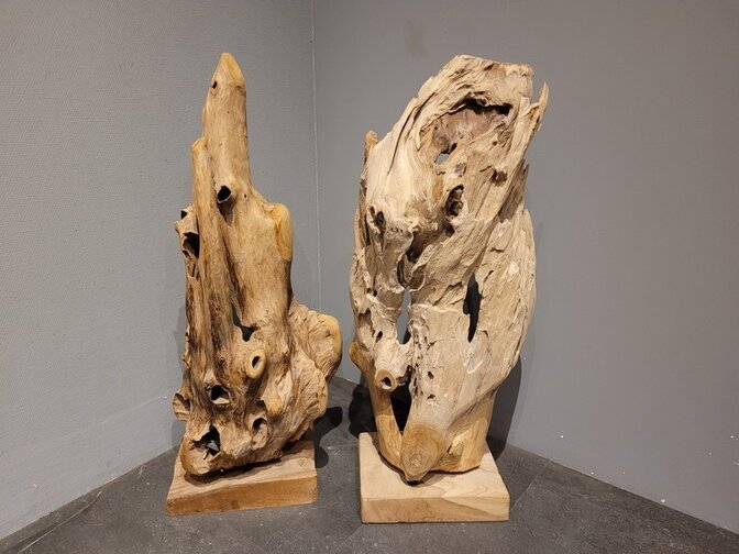 Hout sculptuur met verlichting - 70cm