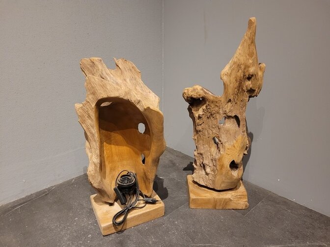 Hout sculptuur met verlichting - 60cm