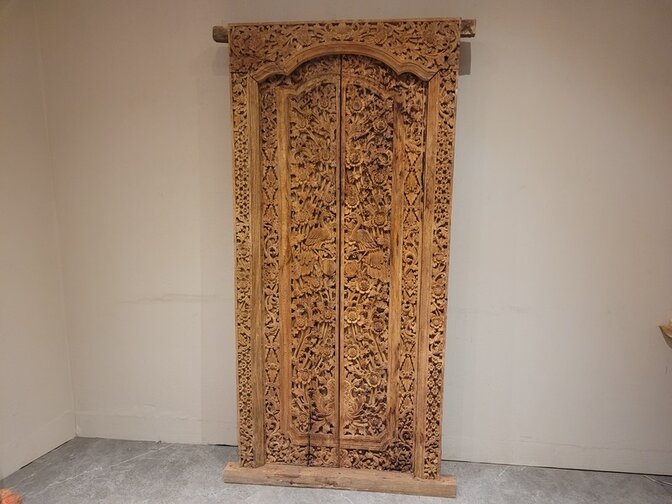 Deur met kozijn - houtsnijwerk - 103x197cm