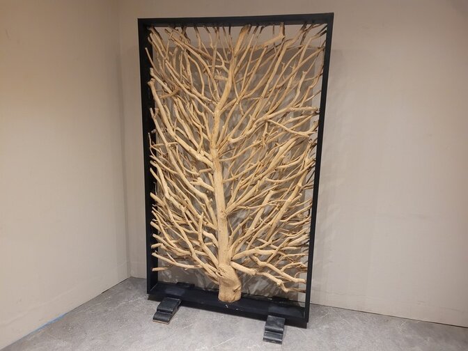 Roomdivider met  boom - 120x200cm - zwarte omlijsting