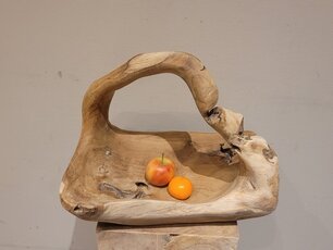 Teak fruitschaal met handvat