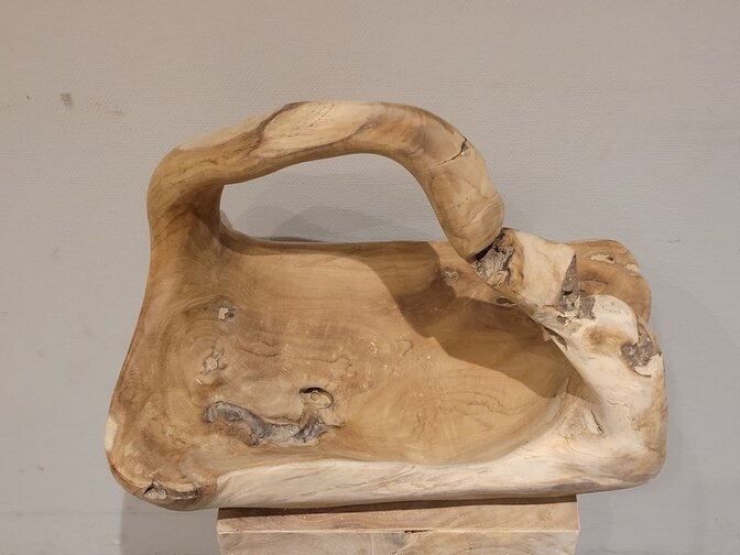 Teak fruitschaal met handvat