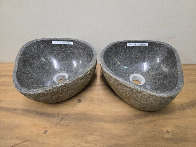 2 waskommen uit 1 steen - 31x30x15cm - FL23372