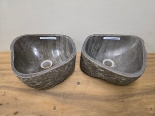 2 waskommen uit 1 steen - 33x30x15cm - FL23375