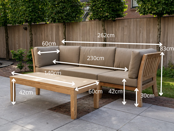 3/4 persoons teak loungebank New Ibiza met tafel