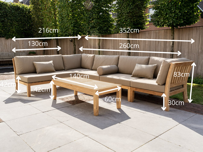 6 persoons teak lounge hoekbank New Ibiza