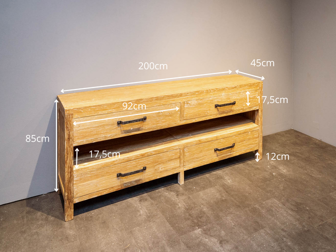 Badkamermeubel teak 200x45x85cm - White wash