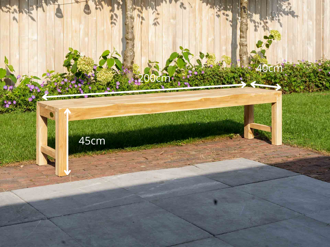 Teak parkbank Napoli zonder rugleuning 200cm