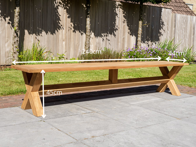 Teak picknick bank 45x240cm