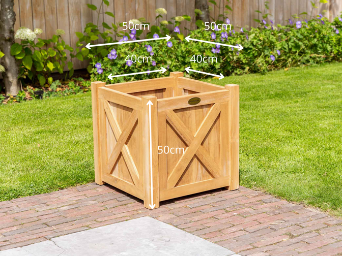 Teak plantenbak met kruis 50x50cm