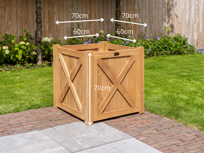 Teak plantenbak met kruis 70x70cm
