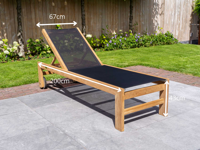 Teak ligbed Trento met Batyline Zwart