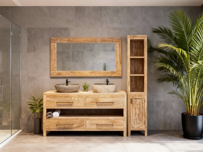 Badmeubelset 160cm incl  kast, spiegel & waskommen White Wash