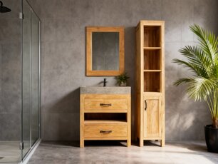 Houten badkamermeubel set 80cm Naturel incl  kast, spiegel & wasbak
