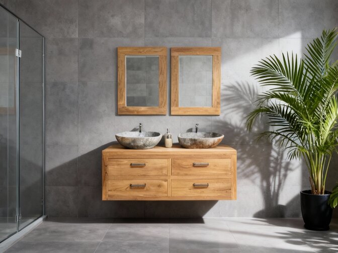 Wastafelmeubel set 140cm - Naturel teak