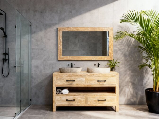 Badkamermeubelset 140cm incl  spiegel & waskommen  White Wash