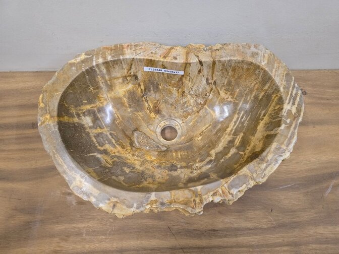 Waskom van versteend hout - 53x36x17cm - FL23548