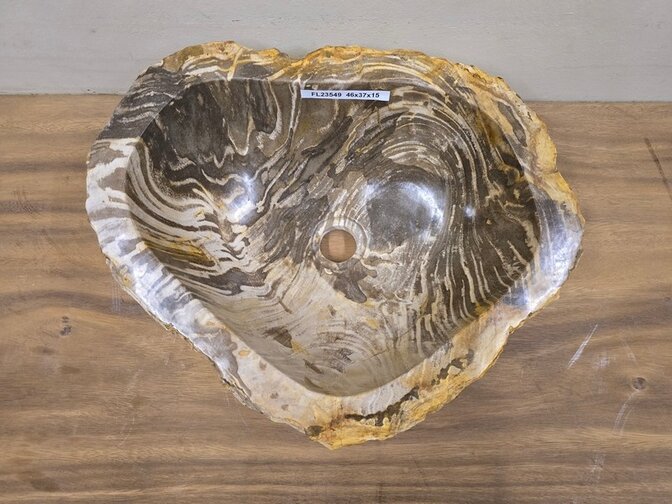 Waskom van versteend hout -46x37x15cm - FL23549